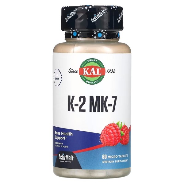 Вітамін K2 у формі менахінону-7 KAL Vitamin K2 MK-7, 60 таблеток - Малина для підтримки кісток та серцево-судинної системи