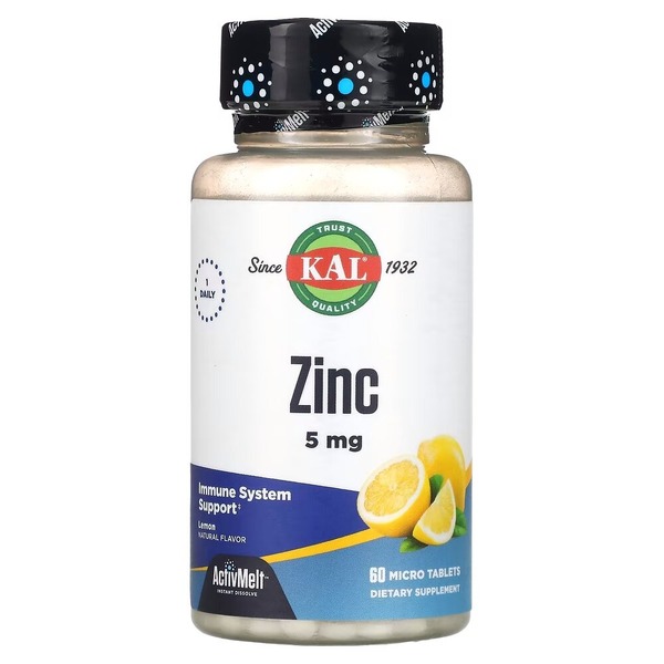 Цинк KAL Zinc 5 mg, 60 мікро таблеток - Лимон для підтримки шкіри, волосся та нігтів