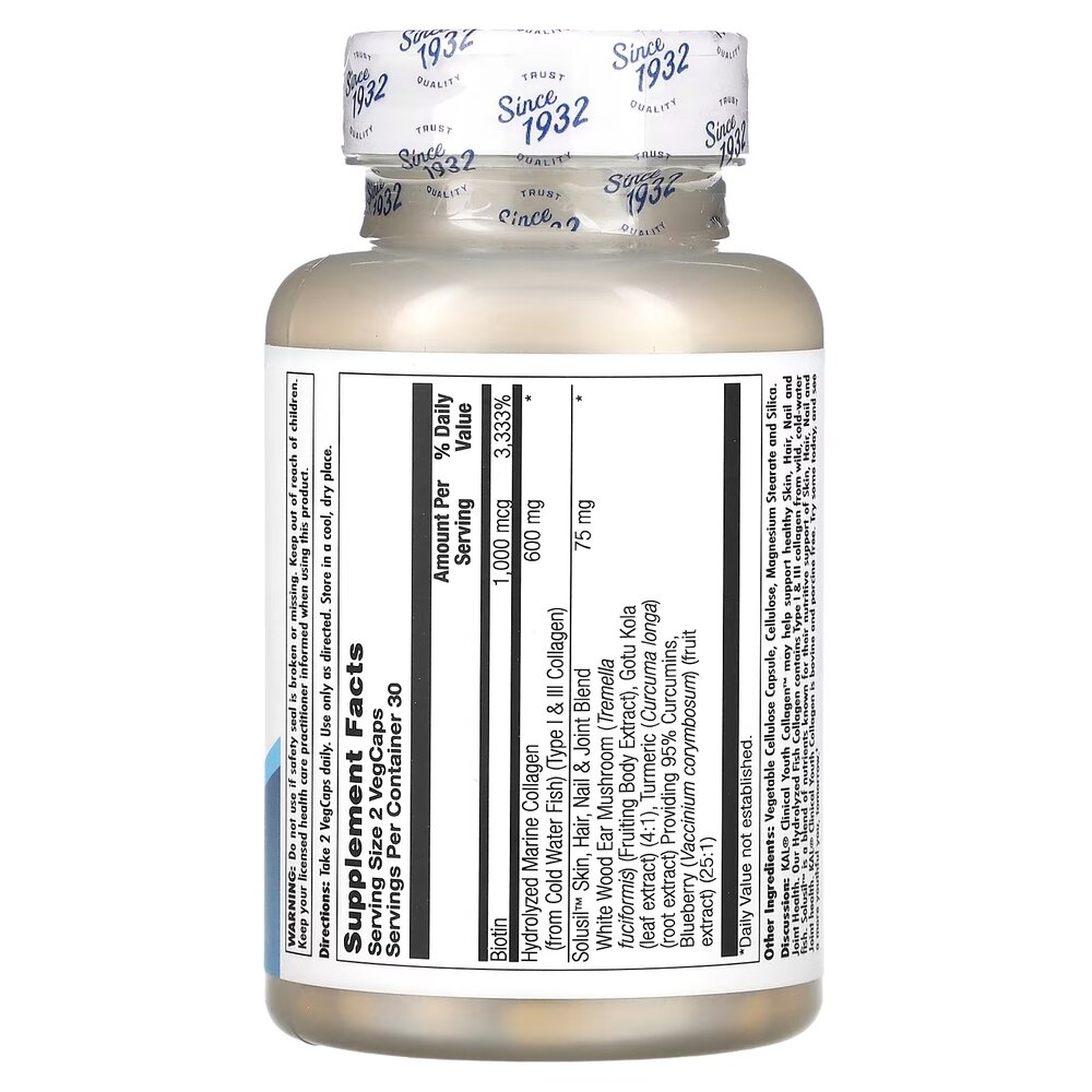 Гідролізований морський колаген KAL Clinical Youth Collagen, 60 вегакапсул для підтримки шкіри, волосся, нігтів та суглобів. Фото 2