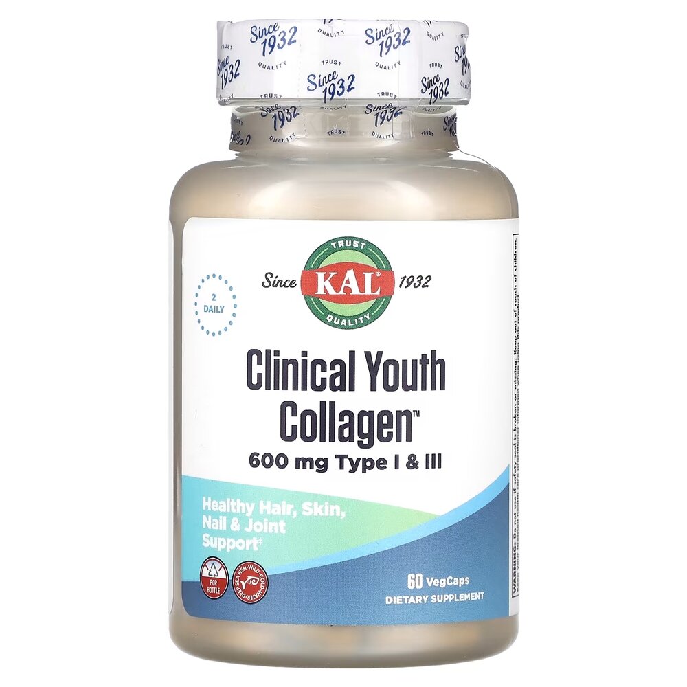Гідролізований морський колаген KAL Clinical Youth Collagen, 60 вегакапсул для підтримки шкіри, волосся, нігтів та суглобів
