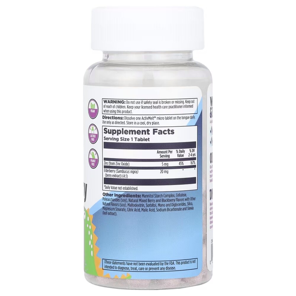 Цинк и экстракт бузины KAL Dinosaurs Zinc Elderberry, 90 таблеток для поддержки иммунной системы. Фото 2