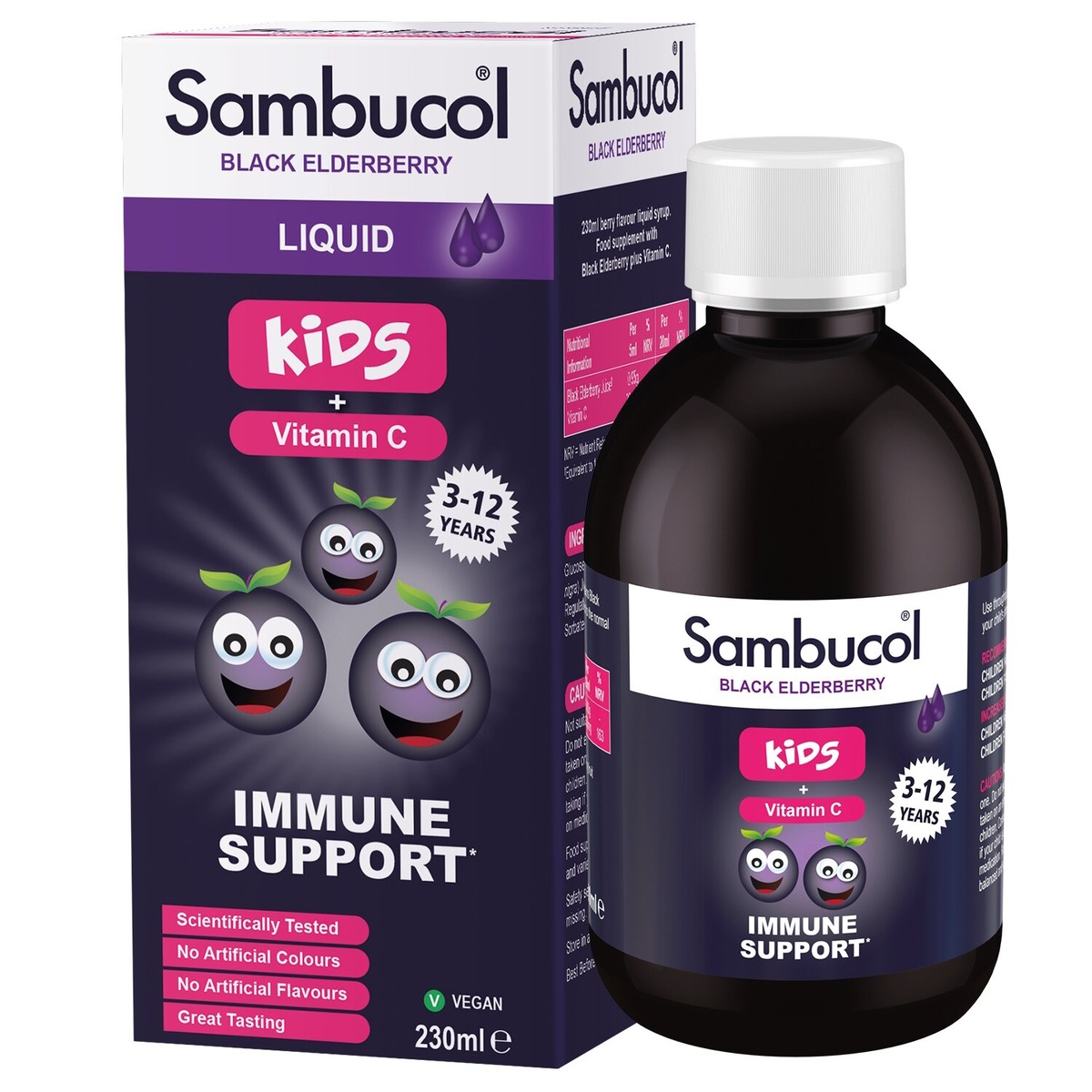 Екстракт  чорної бузини, вітамін C Sambucol Black Elderberry For Kids, 230 мл для дітей