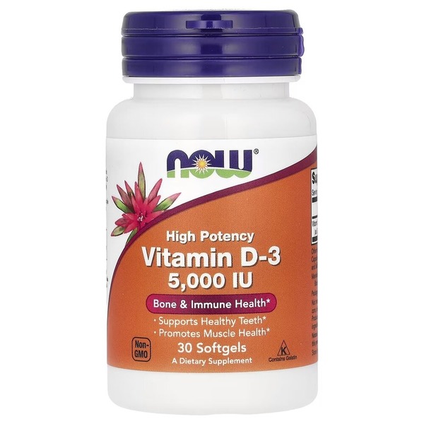 Вітаміни та мінерали NOW Vitamin D3 5000 IU High Potency, 30 капсул