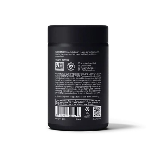 Біотин Sports Research Biotin 10000 mcg Max Stregth, 120 капсул. Фото 3