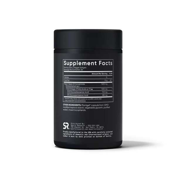 Омега 3 Sports Research Vegan Omega-3 1400 mg, 60 капсул з концентрату рослинної водоростевої олії. Фото 2