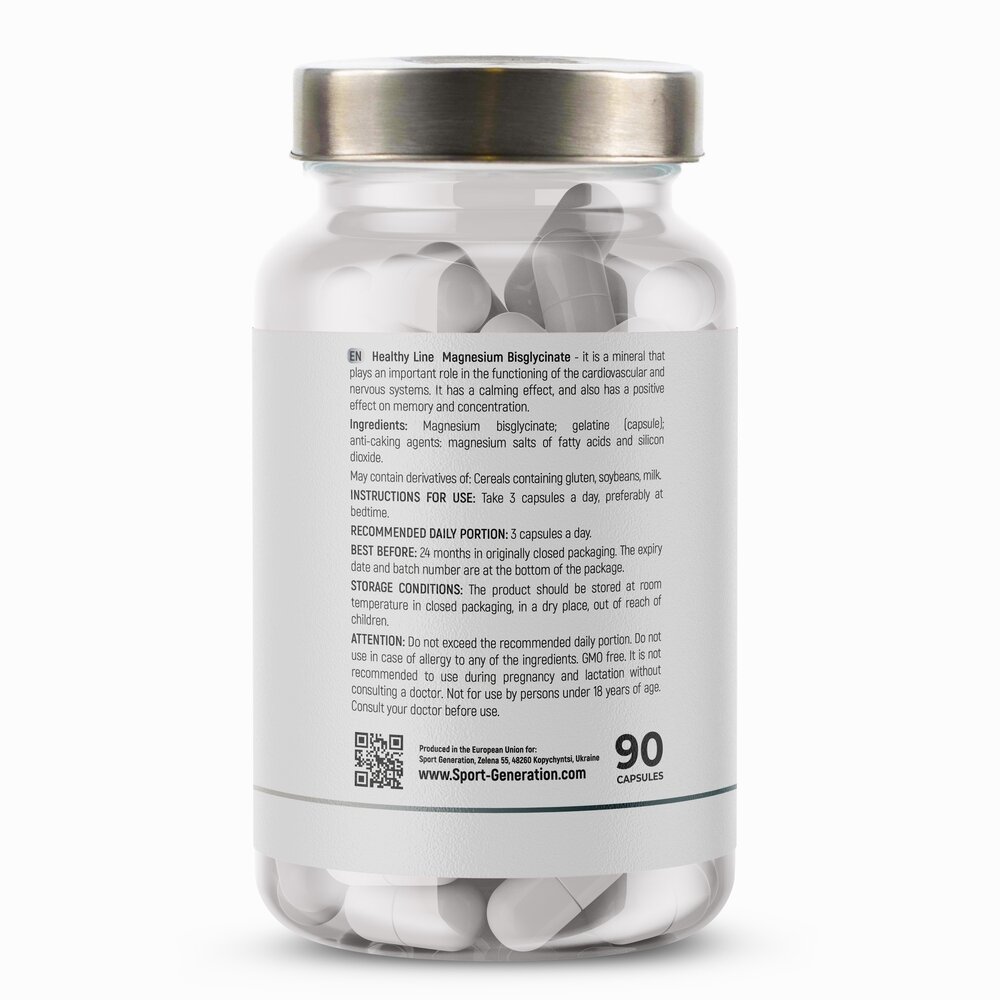 Магній бісгліцинат Sport Generation Healthy Line Magnesium Bisglycinate, 90 капсул. Фото 2