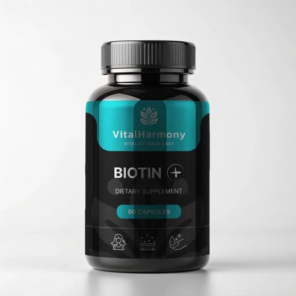 Биотин VitalHarmony Biotin Plus, 90 капсул для поддержания здоровья волос, кожи и ногтей