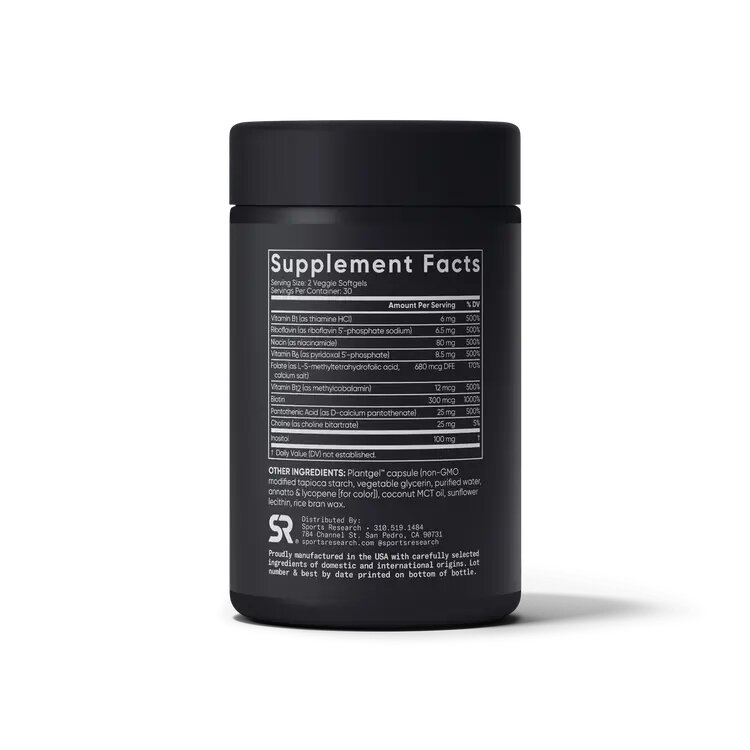 Комплекс вітамінів групи B Sports Research Vitamin B-Complex, 60 капсул для підтримки енергії та нервової системи. Фото 2