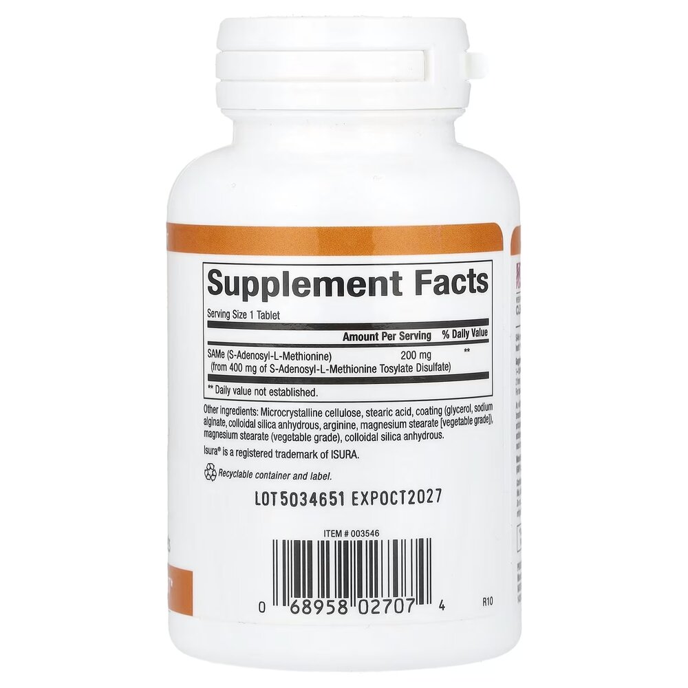 Амінокислота Natural Factors SAMe 200 mg, 30 таблеток для підтримки настрою та печінки. Фото 2