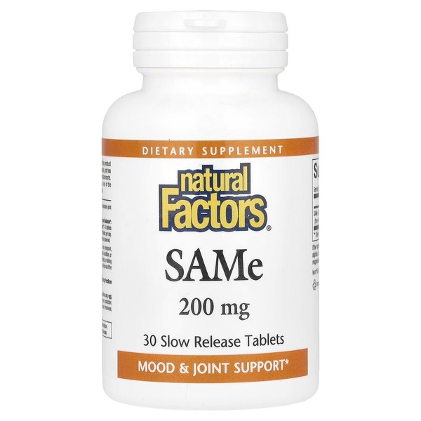 Амінокислота Natural Factors SAMe 200 mg, 30 таблеток для підтримки настрою та печінки
