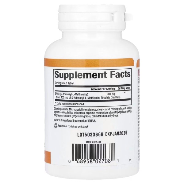 Амінокислота Natural Factors SAMe 200 mg, 60 таблеток для підтримки настрою та печінки. Фото 2
