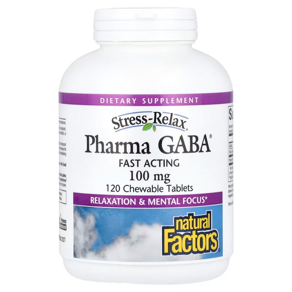 Гамма-аміномасляна кислота Natural Factors Stress-Relax Pharma GABA 100 mg, 120 желеек для спокою