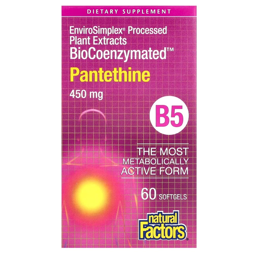 Пантетин Natural Factors BioCoenzymated Pantethine 450 mg, 60 капсул активный витамин B5 для обмена жиров