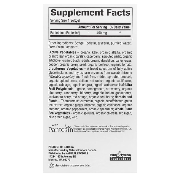 Пантетин Natural Factors BioCoenzymated Pantethine 450 mg, 60 капсул активный витамин B5 для обмена жиров. Фото 2