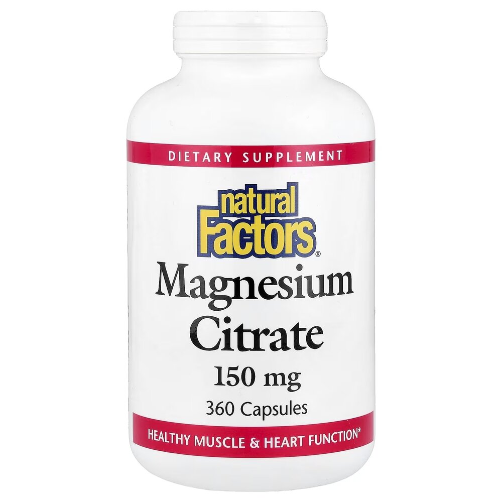 Цитрат магнію Natural Factors Magnesium Citrate 150 mg, 360 капсул для підтримки м'язів та нервової системи