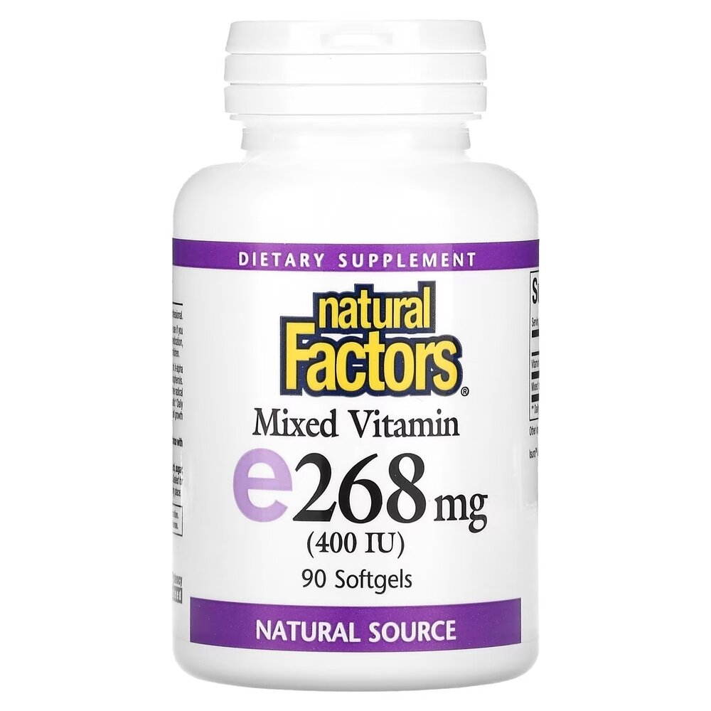 Смесь токоферолов Natural Factors Mixed Vitamin E 268 mg, 90 капсул для антиоксидантной защиты
