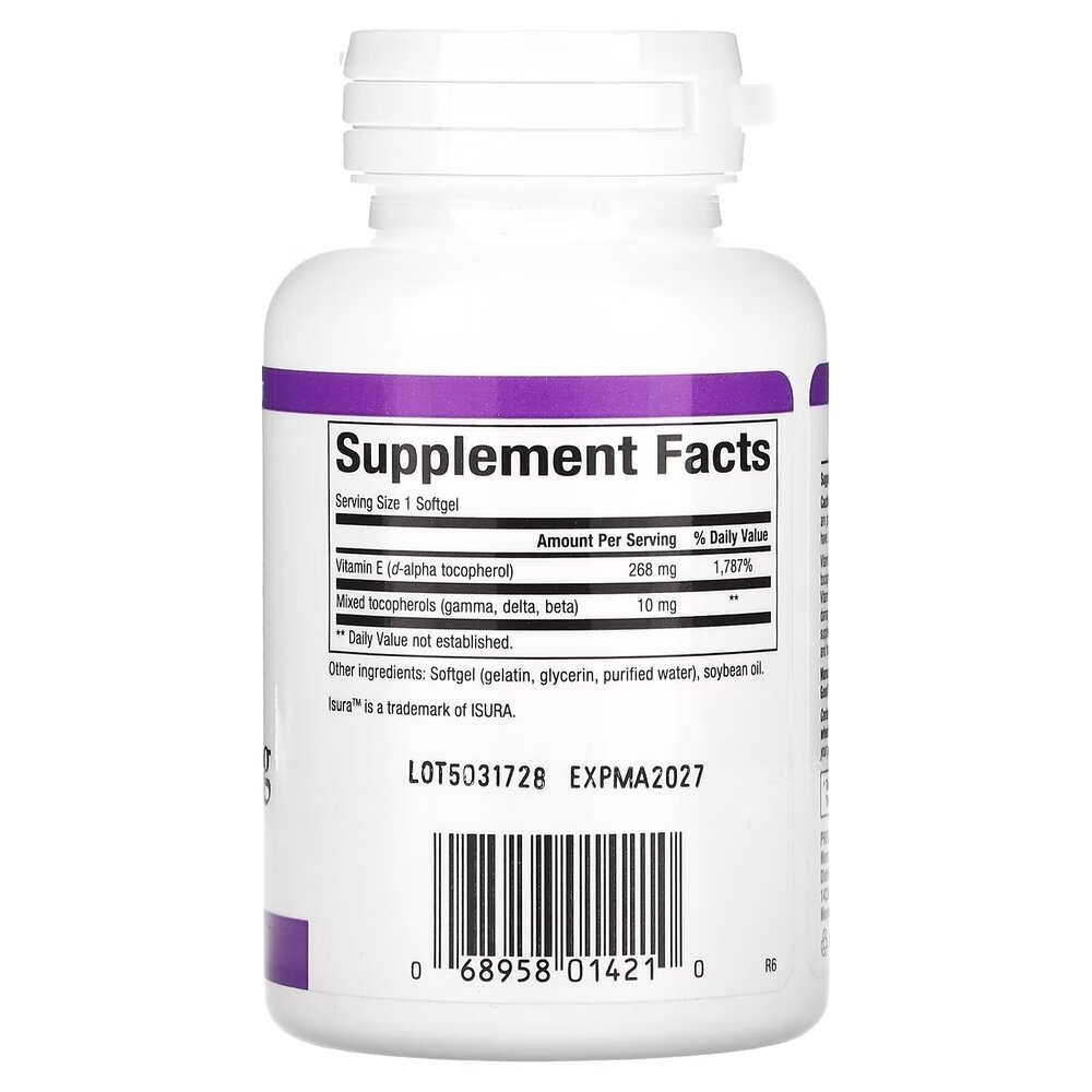 Смесь токоферолов Natural Factors Mixed Vitamin E 268 mg, 90 капсул для антиоксидантной защиты. Фото 2
