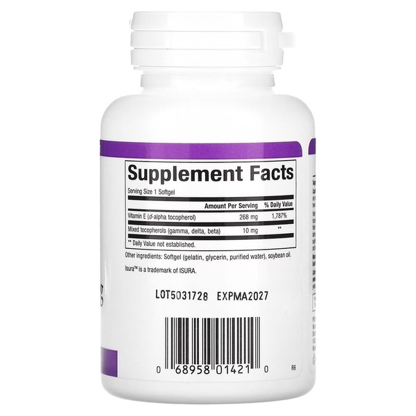 Смесь токоферолов Natural Factors Mixed Vitamin E 268 mg, 90 капсул для антиоксидантной защиты. Фото 2