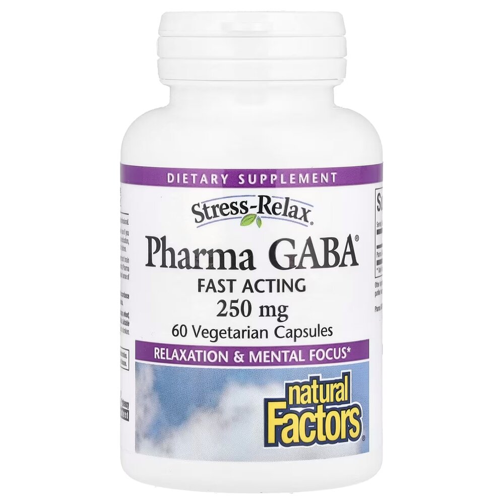 Гамма-аміномасляна кислота Natural Factors Stress-Relax Pharma GABA 250 mg, 60 вегакапсул для покращення сну
