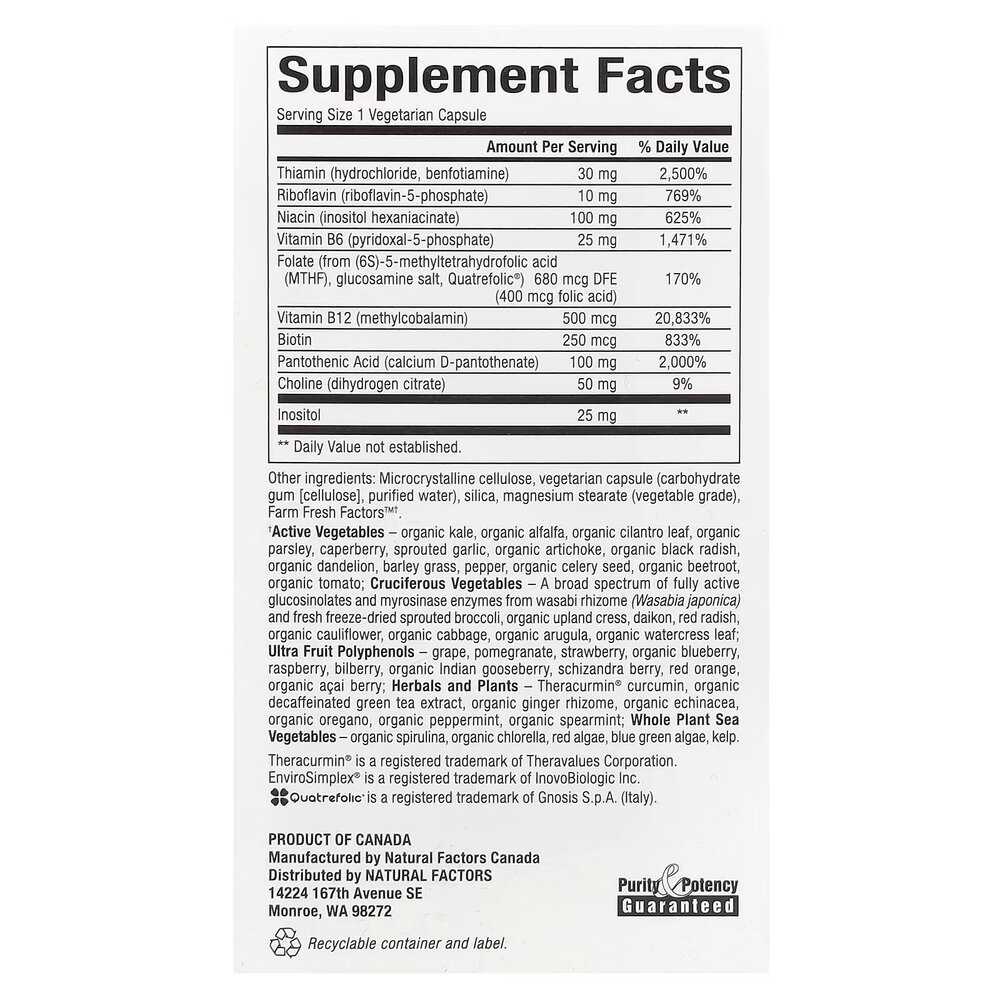 Комплекс витаминов группы B Natural Factors BioCoenzymated Active B Complex, 60 вегакапсул для нервной системы. Фото 2