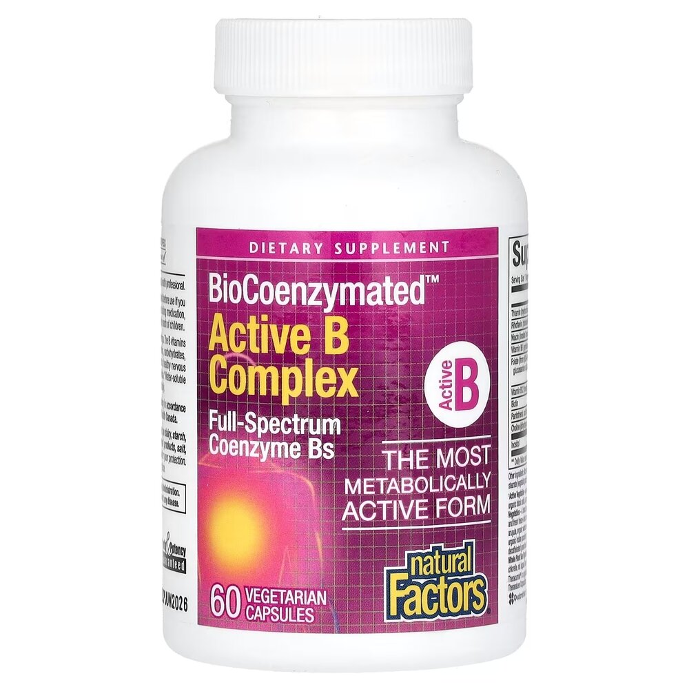 Комплекс витаминов группы B Natural Factors BioCoenzymated Active B Complex, 60 вегакапсул для нервной системы. Фото 3