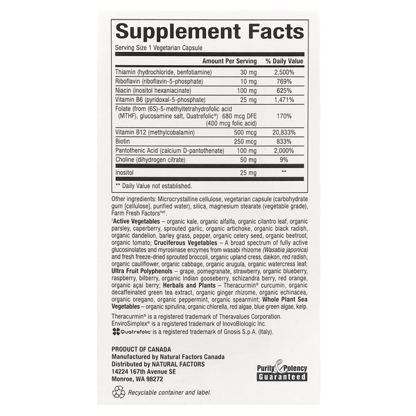 Комплекс витаминов группы B Natural Factors BioCoenzymated Active B Complex, 60 вегакапсул для нервной системы. Фото 2