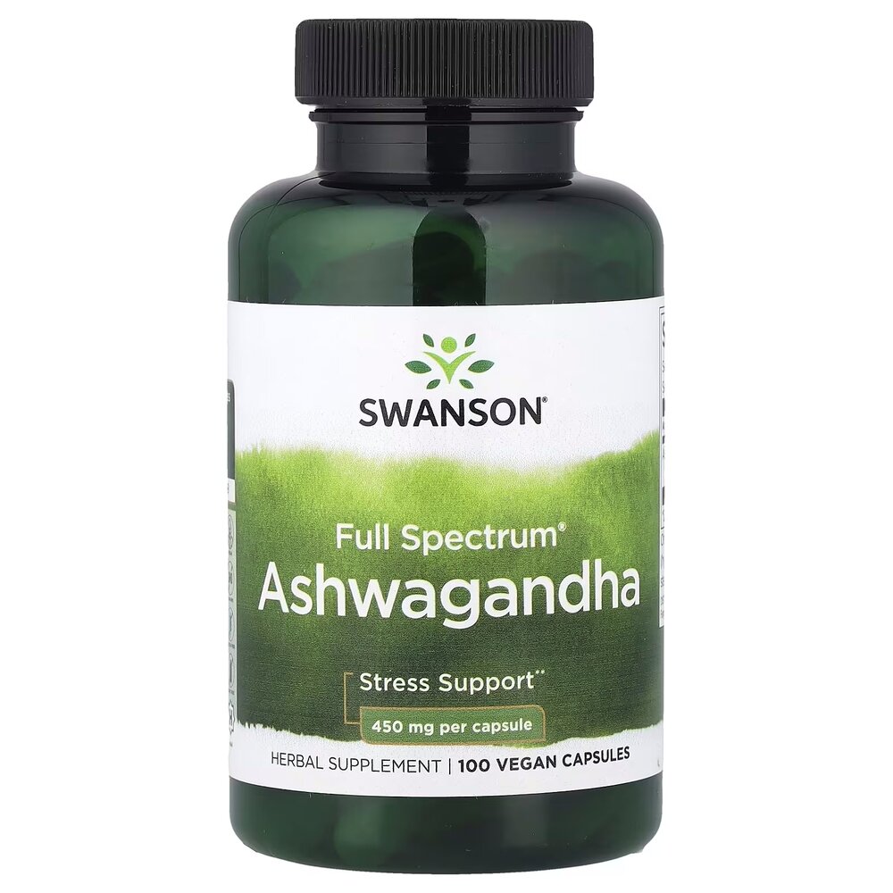 Ашваганда Swanson Ashwagandha 450 mg Full Spectrum, 100 капсул для поддержки при стрессе