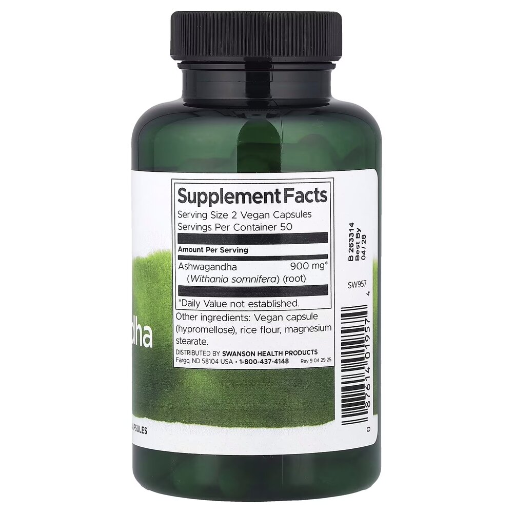 Ашваганда Swanson Ashwagandha 450 mg Full Spectrum, 100 капсул для поддержки при стрессе. Фото 2
