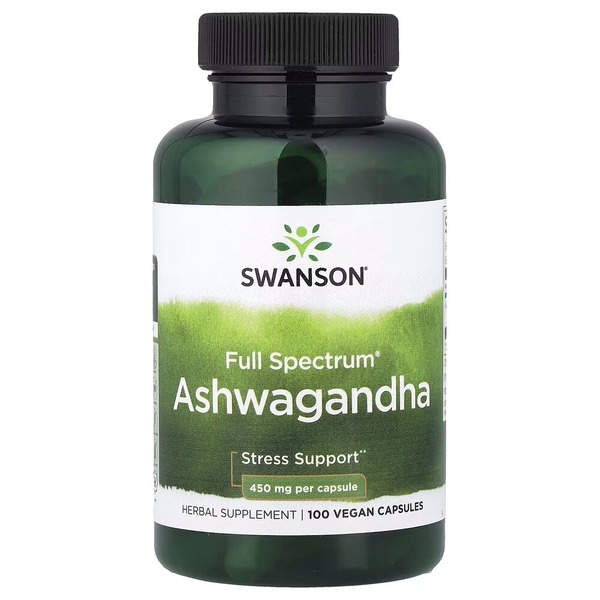 Ашваганда Swanson Ashwagandha 450 mg Full Spectrum, 100 капсул для поддержки при стрессе