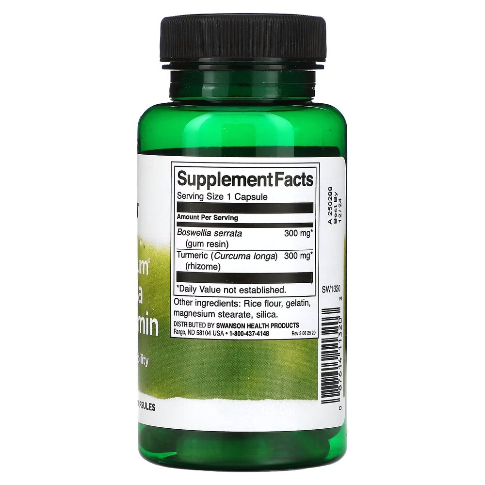 Натуральна добавка Swanson Boswellia and Curcumin Full Spectrum, 60 капсул для підтримки суглобів. Фото 2