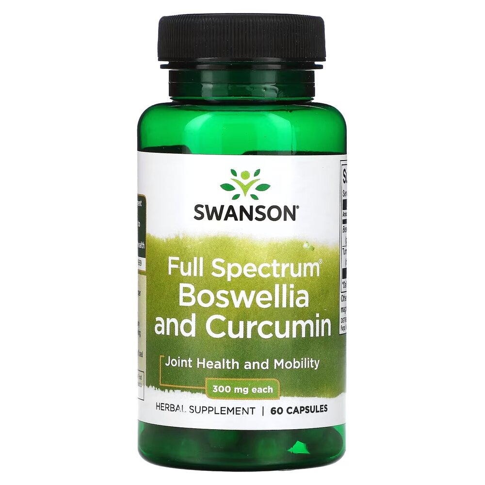 Натуральна добавка Swanson Boswellia and Curcumin Full Spectrum, 60 капсул для підтримки суглобів