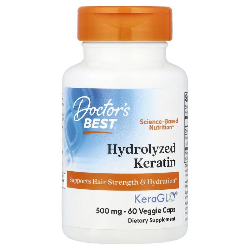 Кератин Doctor's Best Hydrolyzed Keratin 500 mg, 60 вегакапсул для здоровья волос