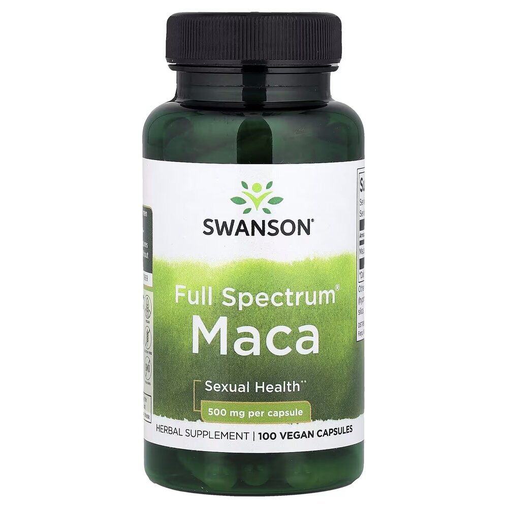 Корінь мака перуанської Swanson Maca 500 mg Full Spectrum, 100 капсул для енергії та гормонального балансу