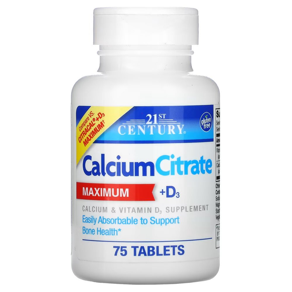 Кальций цитрат и витамин D3 21st Century Calcium Citrate + D3 Maximum, 75 таблеток