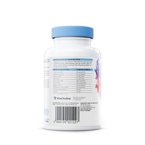 Комплекс вітамінів групи B Osavi B-complex with choline & inositol, 120 капсул з холіном і інозитолом. Фото 3