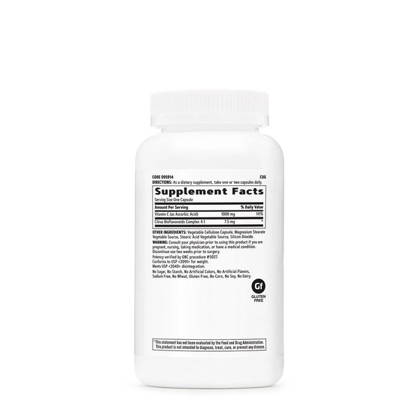 Витамин C GNC Vitamin C 1000 mg with Citrus Bioflavonoids, 180 вегакапсул с цитрусовыми биофлавоноидами. Фото 2