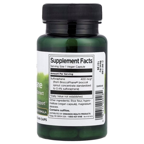 Сульфорафан Swanson Sulforaphane 400 mg, 60 вегакапсул на основі екстракту паростків броколі. Фото 2