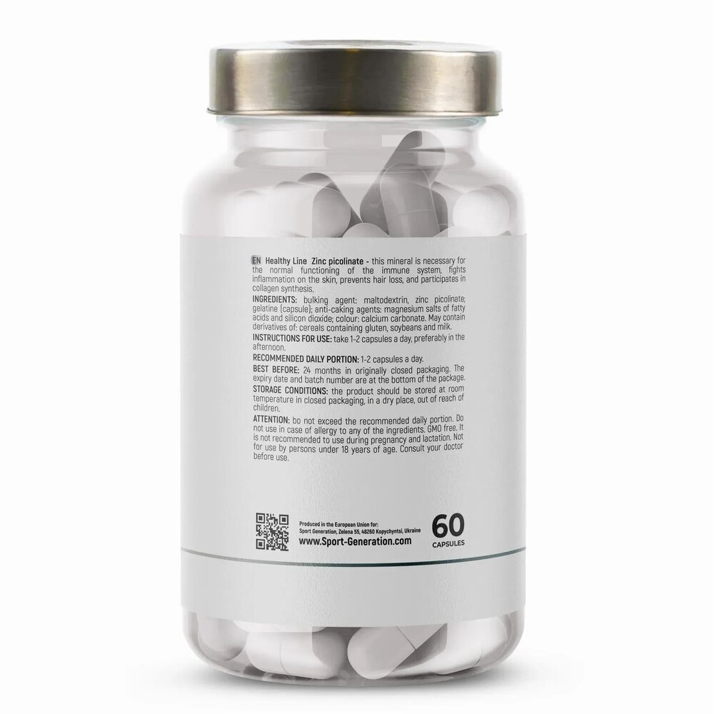 Піколінат цинку Sport Generation Healthy Line Zinc Picolinate, 60 капсул. Фото 3