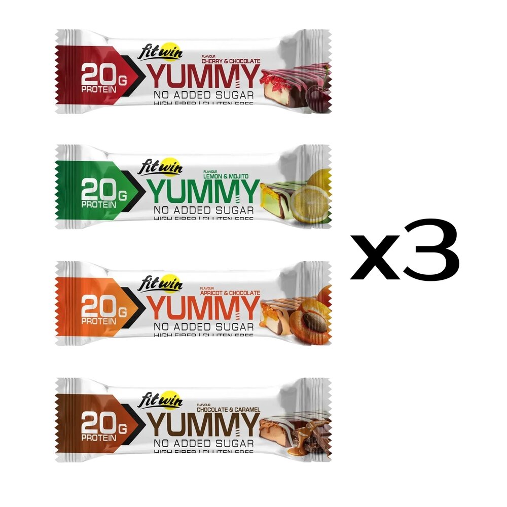 Микс батончиков FitWin YUMMY Bar 36% no added sugar, 12*55 грамм MIX