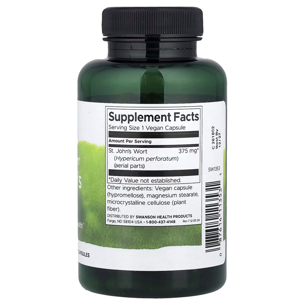 Звіробій продірявлений Swanson St. John's Wort 375 mg, 120 вегакапсул. Фото 2