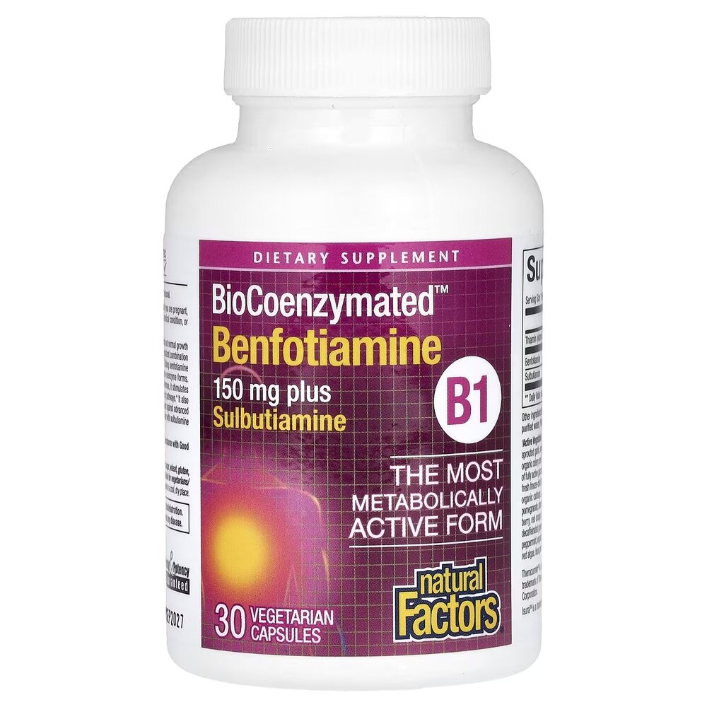 Бенфотіамін та сульбутіамін Natural Factors BioCoenzymated Benfotiamine plus Sulbutiamine, 30 вегакапсул. Фото 2
