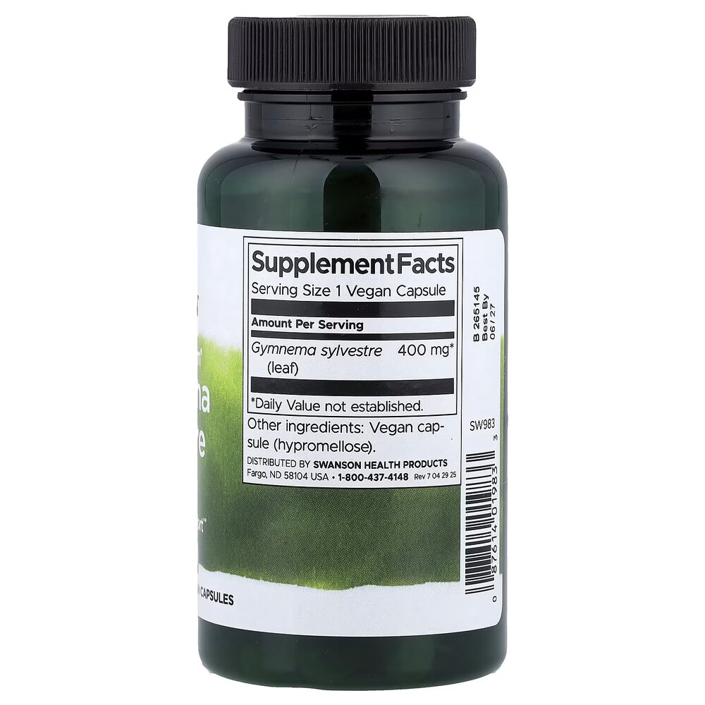Джимнема сильвестра Swanson Gymnema Sylvestre Leaf 400 mg Full Spectrum, 100 капсул. Фото 2