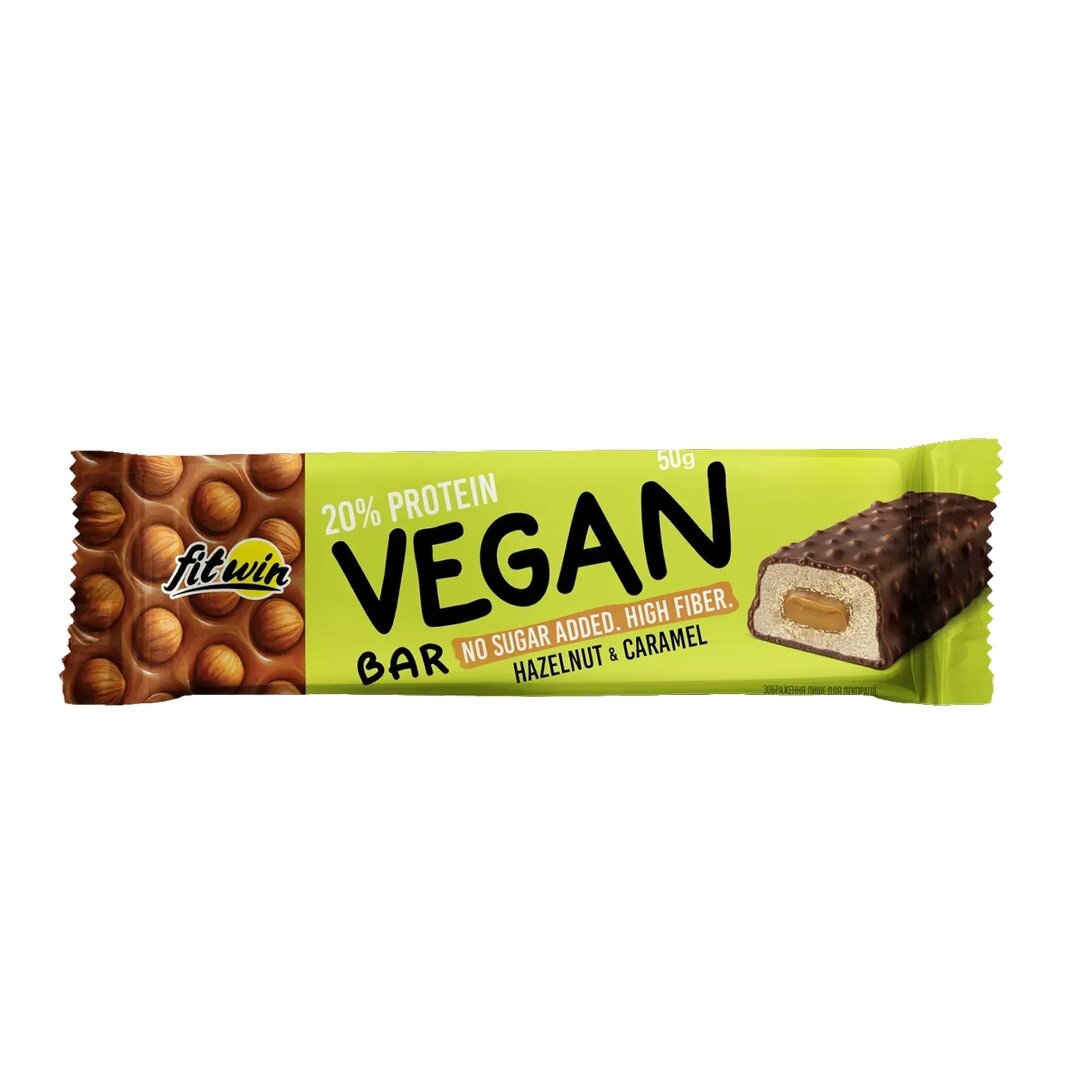 Веганский батончик FitWin Vegan Bar, 50 грамм - Карамель-фундук