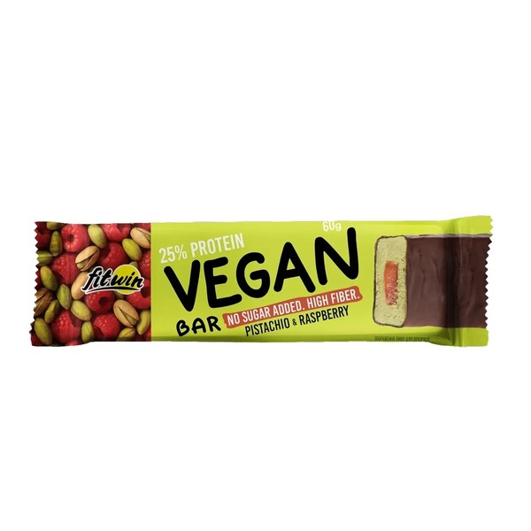 Блок веганских батончиков FitWin Vegan Bar, 12*60 грамм - Фисташка-малина. Фото 2