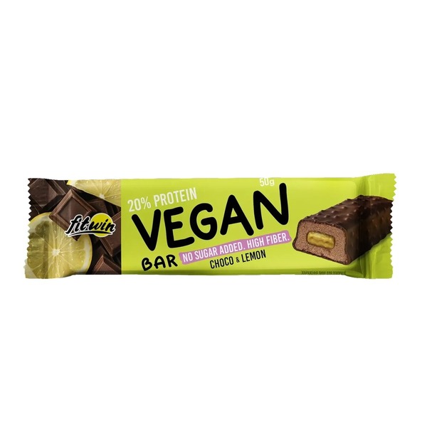 Блок веганских батончиков FitWin Vegan Bar, 12*50 грамм - Шоколад-лимон. Фото 2