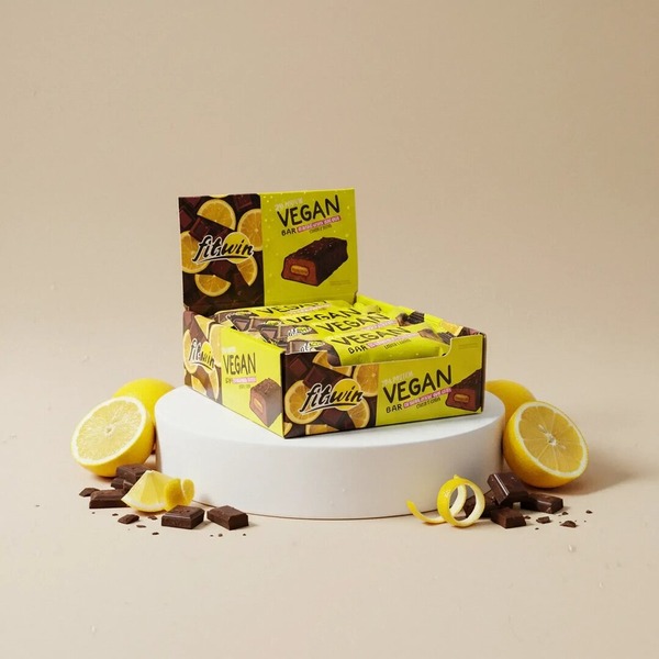 Блок веганських батончиків FitWin Vegan Bar, 12*50 грам - Шоколад-лимон