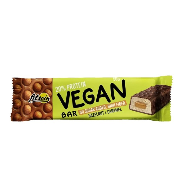 Блок веганских батончиков FitWin Vegan Bar, 12*50 грам - Карамель-фундук. Фото 2