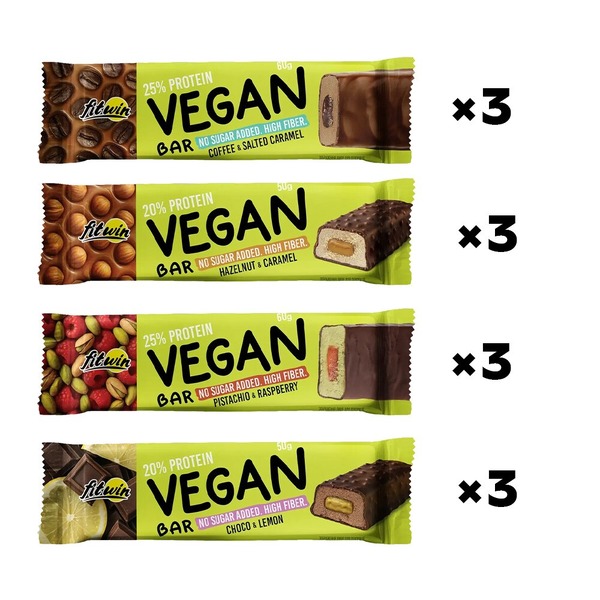 Блок батончиков FitWin Vegan Bar, 12*50 грам - Мікс