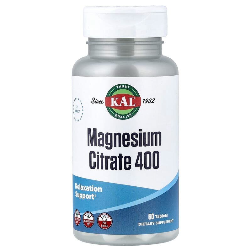 Вітаміни та мінерали KAL Magnesium Citrate 400 mg, 60 таблеток