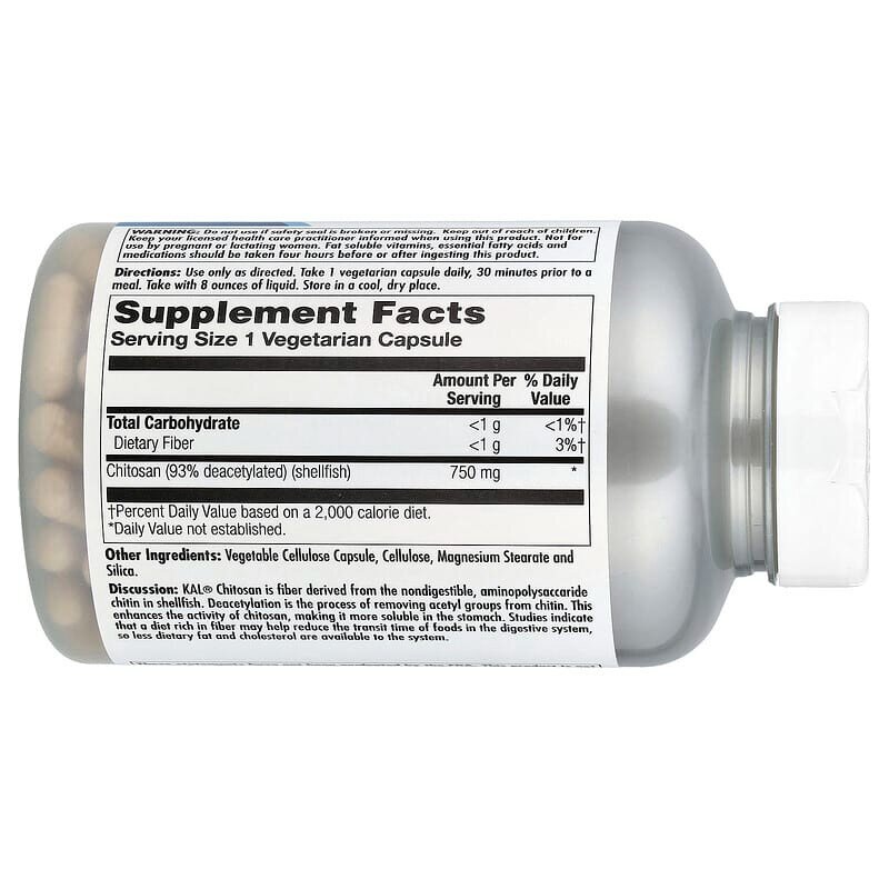 Хітозан KAL Chitosan 750 mg, 120 вегакапсул. Фото 2